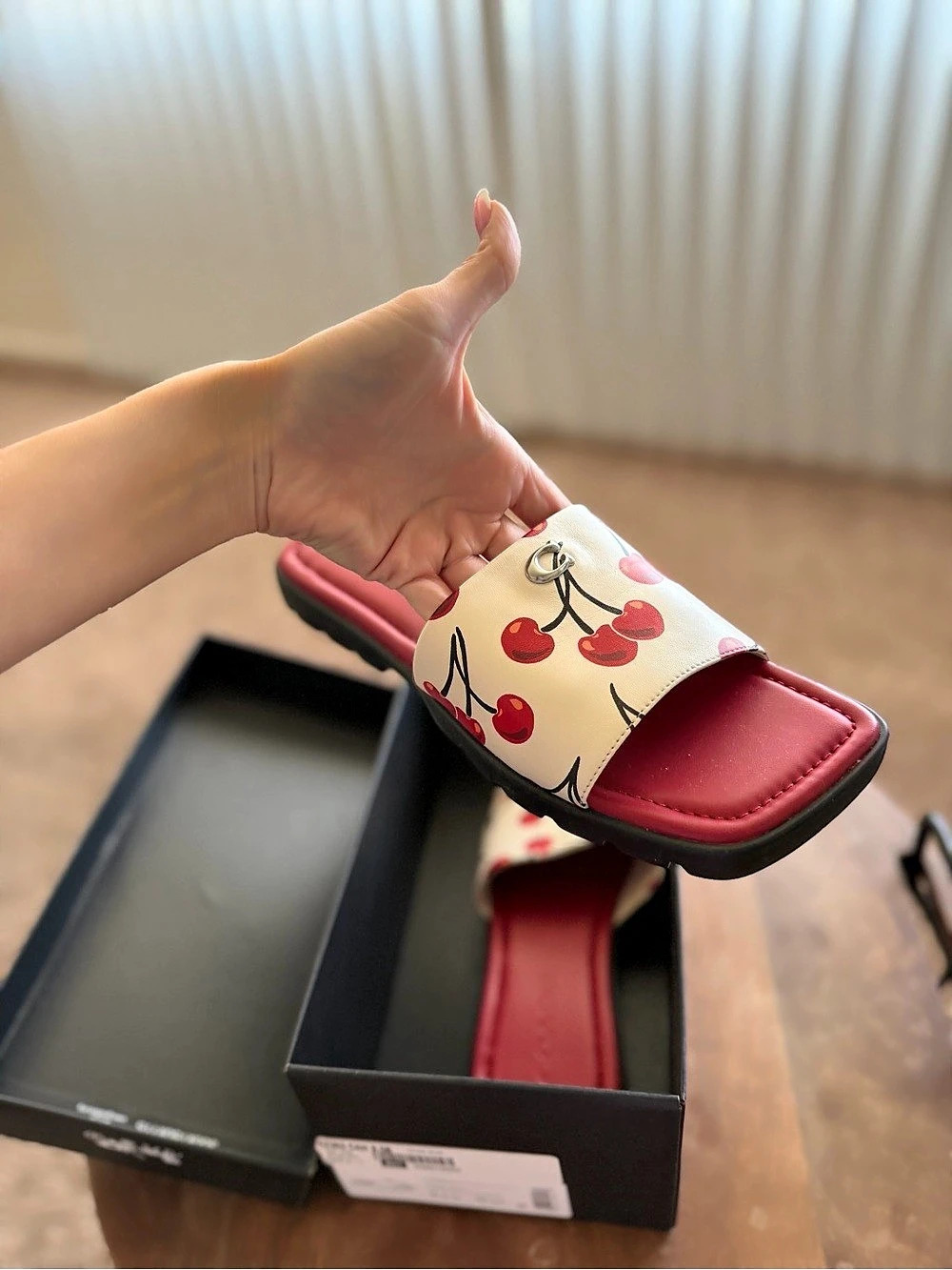 Coach Florence Cherry Print Slide Sandal Red & Cream 8.5